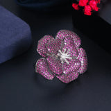 Fuchsia Purple Red CZ Flower Adjustable Open Ring Women R110