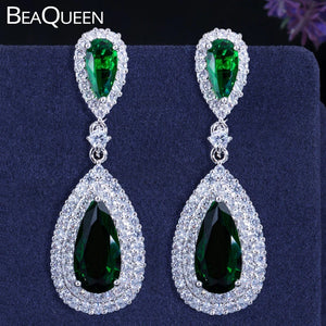 Green Cubic Zircon Long Dangle Earrings for Women