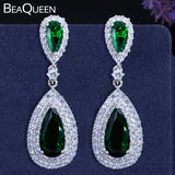 Green Cubic Zircon Long Dangle Earrings for Women