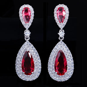 Green Cubic Zircon Long Dangle Earrings for Women