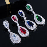 Green Cubic Zircon Long Dangle Earrings for Women