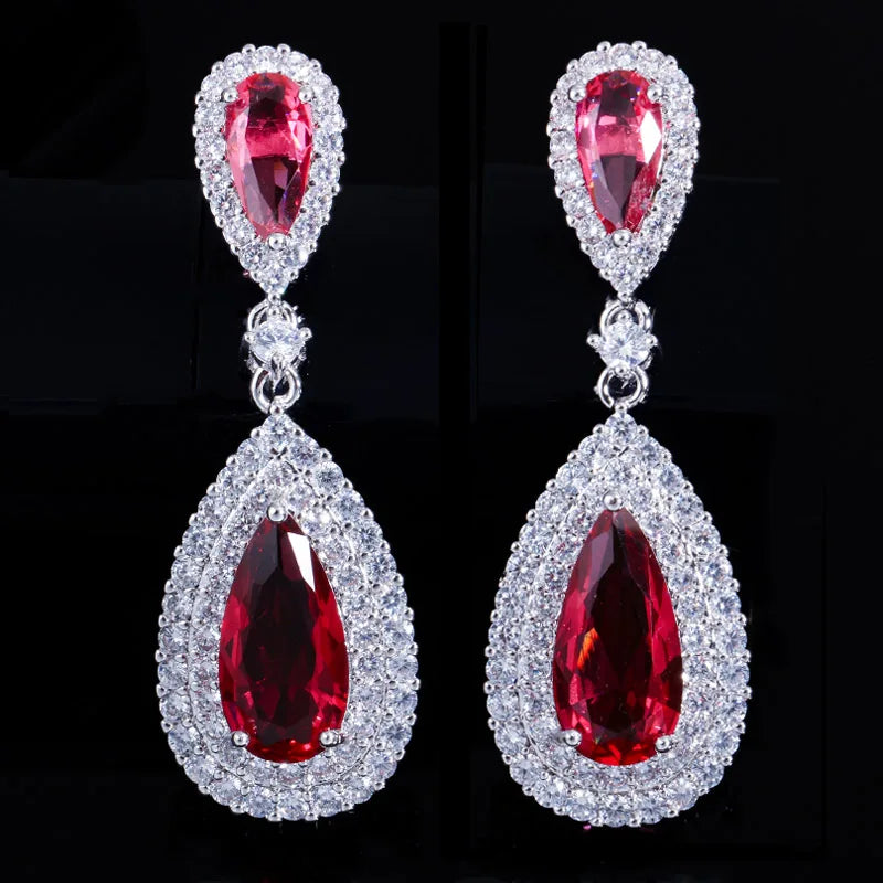 Green Cubic Zircon Long Dangle Earrings for Women
