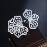 Silver CZ Big Bow Flower Wedding Adjustable Ring for Women