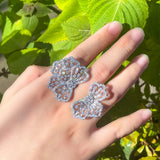 Silver CZ Big Bow Flower Wedding Adjustable Ring for Women