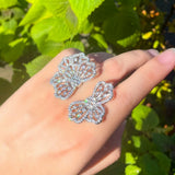 Silver CZ Big Bow Flower Wedding Adjustable Ring for Women