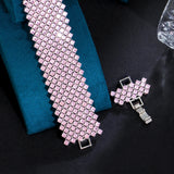 Pink CZ Pave Wide Round Tennis Chain Bracelet
