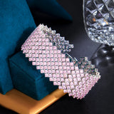 Pink CZ Pave Wide Round Tennis Chain Bracelet