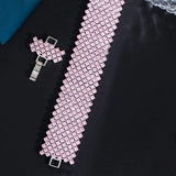 Pink CZ Pave Wide Round Tennis Chain Bracelet