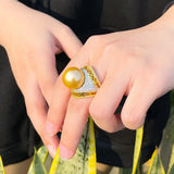 Big Pearl Cubic Zirconia Ring Dubai Plated Jewelry R141