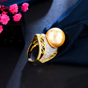 Big Pearl Cubic Zirconia Ring Dubai Plated Jewelry R141