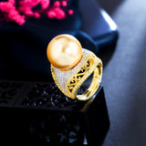 Big Pearl Cubic Zirconia Ring Dubai Plated Jewelry R141