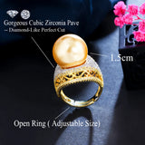 Big Pearl Cubic Zirconia Ring Dubai Plated Jewelry R141