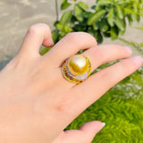 Big Pearl Cubic Zirconia Ring Dubai Plated Jewelry R141