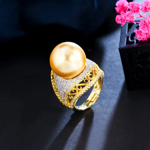 Big Pearl Cubic Zirconia Ring Dubai Plated Jewelry R141