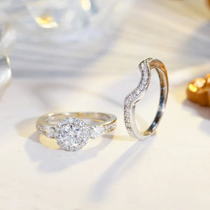 CZ Wedding Ring Set for Women Resizeable Silver Finger Jewelry