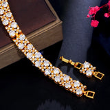 Royal Cubic Zircon Chain Bracelet Flower Leaves Women Bridal Wedding B238