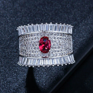 Red Crystal Crown Shape Wedding Band Ring