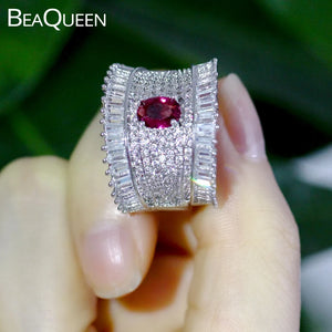 Red Crystal Crown Shape Wedding Band Ring