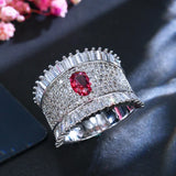 Red Crystal Crown Shape Wedding Band Ring