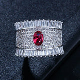 Red Crystal Crown Shape Wedding Band Ring