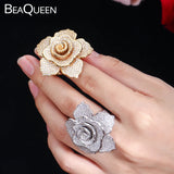 Dubai Yellow Finger Jewelry CZ Pave Flower Wedding Ring for Women