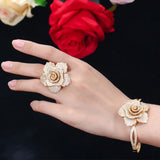 Dubai Yellow Finger Jewelry CZ Pave Flower Wedding Ring for Women