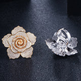 Dubai Yellow Finger Jewelry CZ Pave Flower Wedding Ring for Women