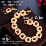 Nigeria Dubai Red Love Heart CZ Crystal Bracelet B236