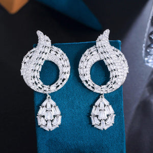 Long Drop Baguette CZ Earrings for Women Wedding Engagement