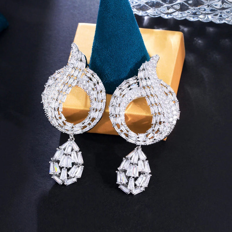 Long Drop Baguette CZ Earrings for Women Wedding Engagement