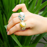 Pearl Green CZ Wedding Band Big Open Ring Pave Jewelry