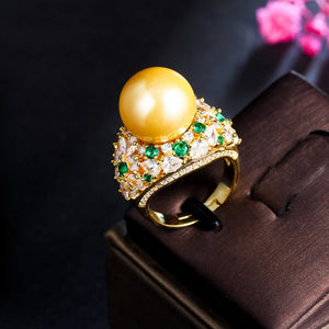 Pearl Green CZ Wedding Band Big Open Ring Pave Jewelry