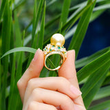 Pearl Green CZ Wedding Band Big Open Ring Pave Jewelry