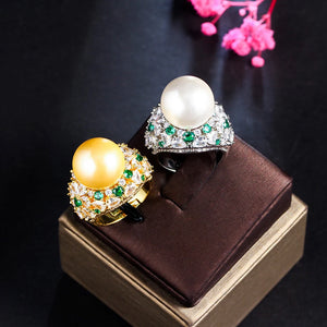 Pearl Green CZ Wedding Band Big Open Ring Pave Jewelry