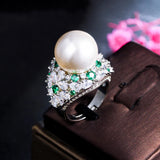 Pearl Green CZ Wedding Band Big Open Ring Pave Jewelry