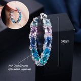 Pink Green CZ Rainbow Crystal Hoop Earrings Women Jewelry E302