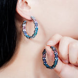 Pink Green CZ Rainbow Crystal Hoop Earrings Women Jewelry E302