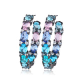 Pink Green CZ Rainbow Crystal Hoop Earrings Women Jewelry E302