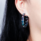 Pink Green CZ Rainbow Crystal Hoop Earrings Women Jewelry E302