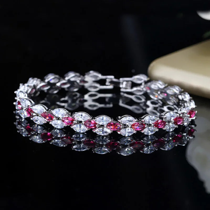 Summer Tennis Bracelets in Rose Red with Cubic Zirconia Crystals