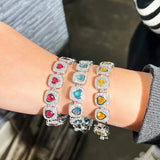 Red Heart Tennis Chain Bracelet for Women, Christmas Jewelry Gift