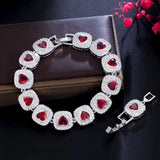 Red Heart Tennis Chain Bracelet for Women, Christmas Jewelry Gift
