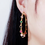 Rainbow Crystal Big Circle Hoop Earrings Yellow Statement Jewelry E329