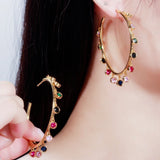Rainbow Crystal Big Circle Hoop Earrings Yellow Statement Jewelry E329