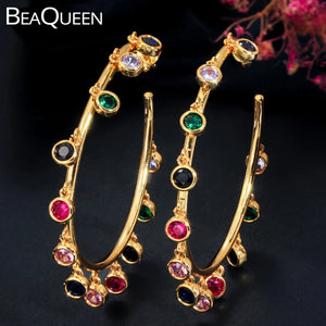 Rainbow Crystal Big Circle Hoop Earrings Yellow Statement Jewelry E329