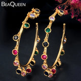 Rainbow Crystal Big Circle Hoop Earrings Yellow Statement Jewelry E329