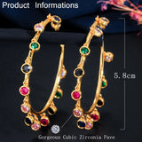 Rainbow Crystal Big Circle Hoop Earrings Yellow Statement Jewelry E329