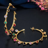 Rainbow Crystal Big Circle Hoop Earrings Yellow Statement Jewelry E329