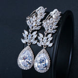 Cubic Zirconia Ear Clip On Earrings Long Water Drop