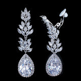 Cubic Zirconia Ear Clip On Earrings Long Water Drop